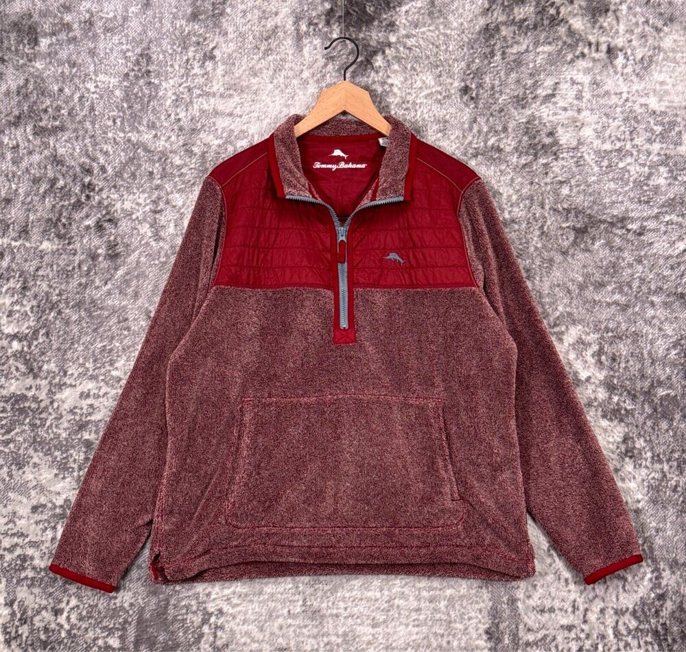 Tommy Bahama Jacket Medium Mens Cascade Half Zip Red Fleece Puffer Pullover